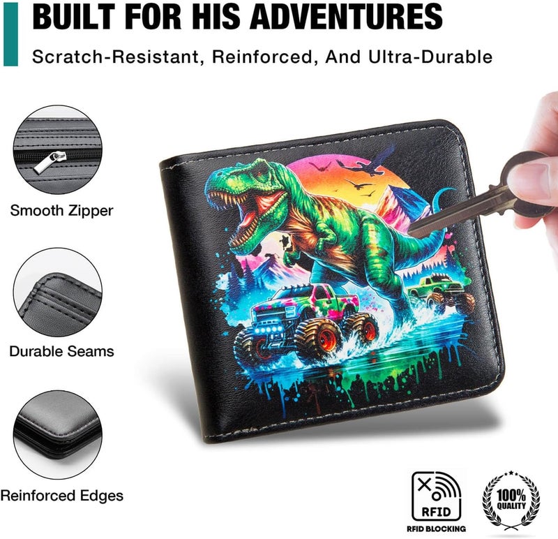 Amutta Kids Wallet for Boys, Cool Teen Boys Wallet for Kids Ages 4-5-6-7-8-9-10-11-12-13-14-15-16, Leather Wallet for Teen Boy, Dinosaur Monster Truck Teenage Teenager Youth Gifts Christmas Birthday - Image 5
